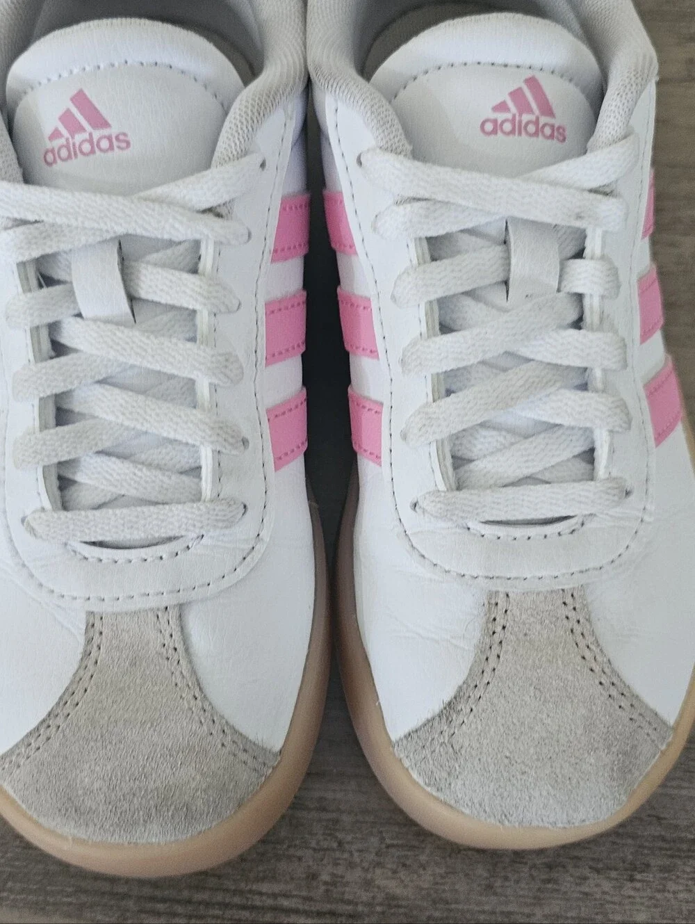 Adidas Kids VL Court 3.0 White Sneakers with Pink Stripes Girls 1